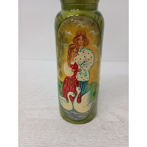 VTG 80s Russian Folk Art Matryoshka Wood Carved Nesting Doll Bottle Holder 2pc - Picture 2 of 11